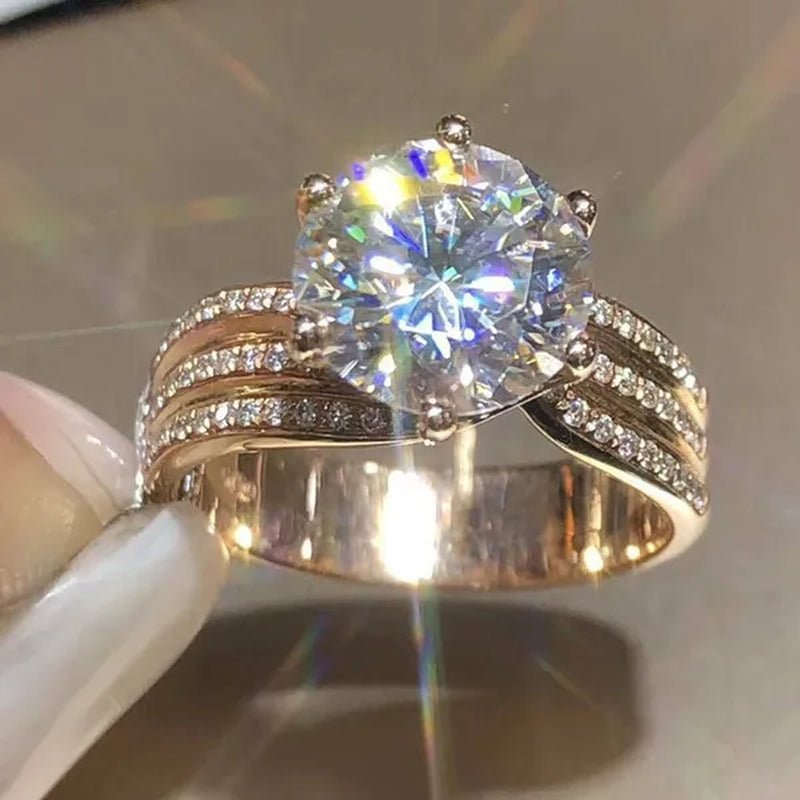 Gorgeous Round Cut Eternal Diamond Rings Fashion 925 Sterling Silver Zircon Ring Female Bride Wedding Proposal Engagement Party Band Moissanite Jewelry Anniversary Gift - WORLD TIME VISITS