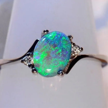 Hannah Martin Exquisite 925 Solid Sterling Silver Natural Gemstone Genuine Orange and Blue Multicolor Opal Diamond Ring Bride Wedding Engagement Fine Jewelry - WORLD TIME VISITS