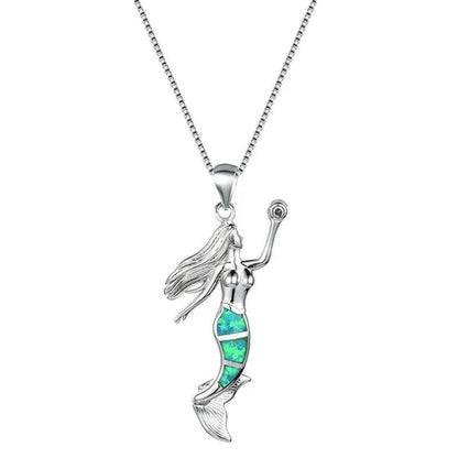 Heat! New Fashion Mermaid Fire Opal 925 Silver Pendant Necklace Bridal Personality Glamour Wedding Jewelry 5 colors - WORLD TIME VISITS