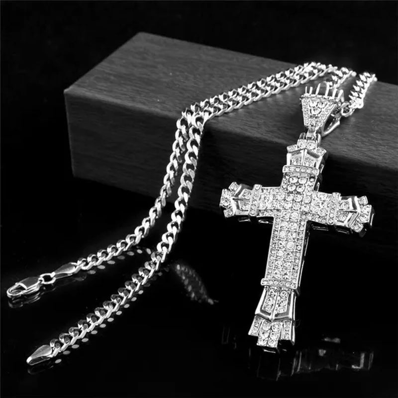 Hip hop cross exquisite men's fashion jewelry 18K gold/925 silver DIAMOND stainless steel pendant necklace - WORLD TIME VISITS