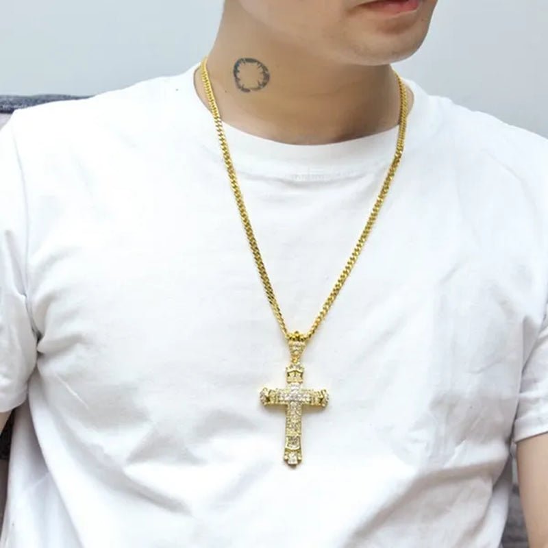 Hip hop cross exquisite men's fashion jewelry 18K gold/925 silver DIAMOND stainless steel pendant necklace - WORLD TIME VISITS