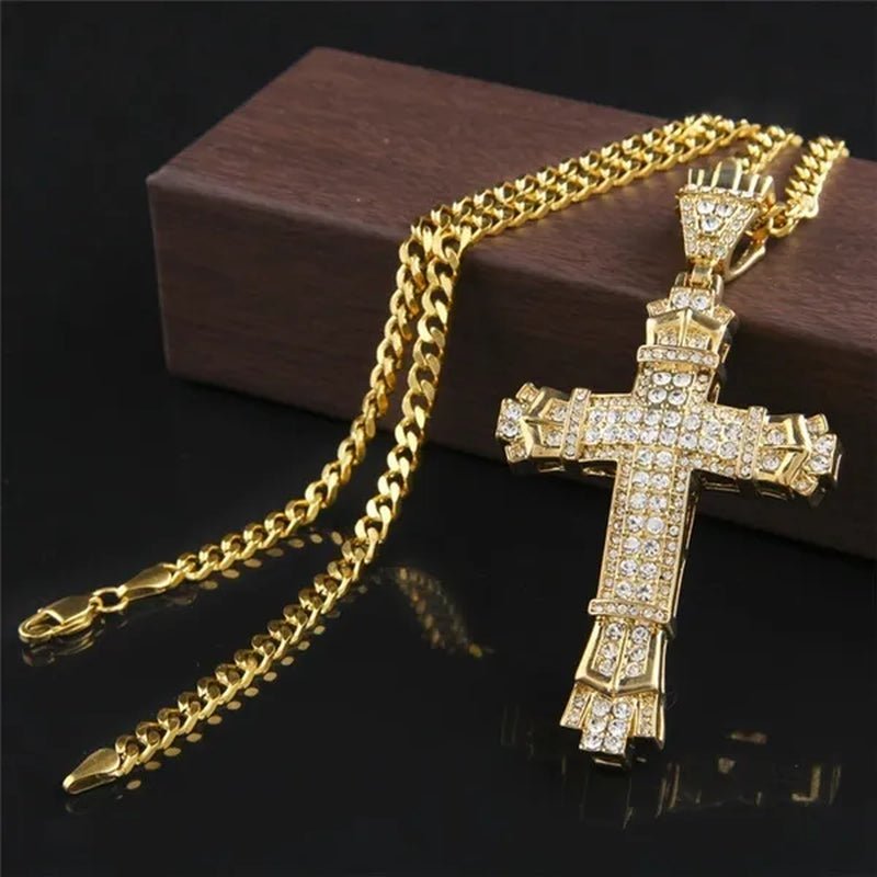 Hip hop cross exquisite men's fashion jewelry 18K gold/925 silver DIAMOND stainless steel pendant necklace - WORLD TIME VISITS