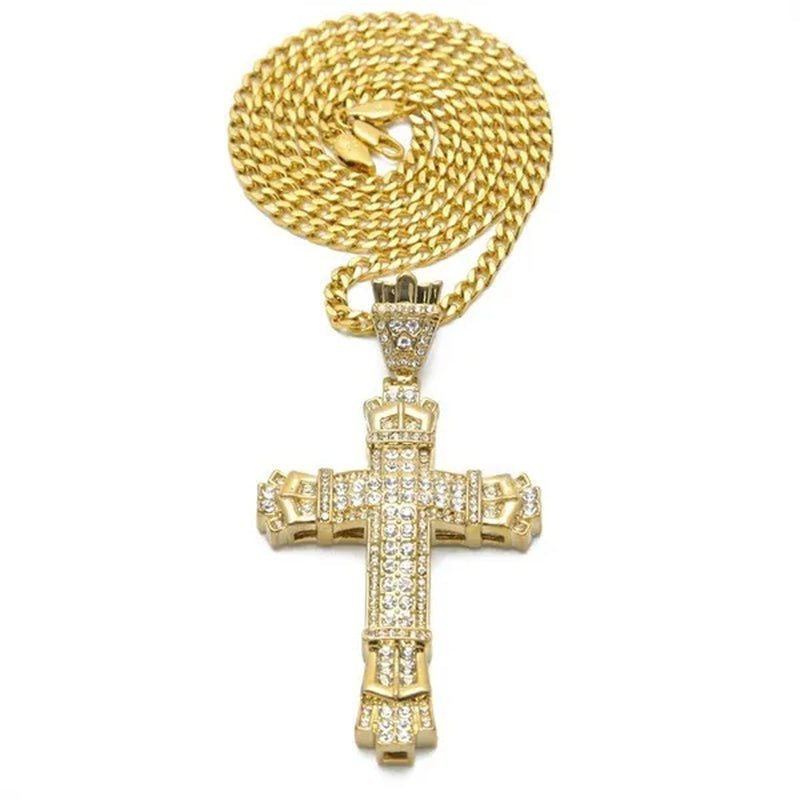 Hip hop cross exquisite men's fashion jewelry 18K gold/925 silver DIAMOND stainless steel pendant necklace - WORLD TIME VISITS