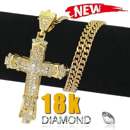 Hip hop cross exquisite men's fashion jewelry 18K gold/925 silver DIAMOND stainless steel pendant necklace - WORLD TIME VISITS
