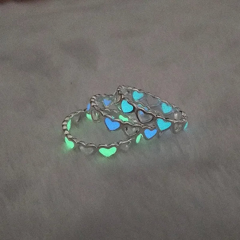 Hot Adjustable Heart Shape Luminous Ring Glow In The Dark Ring Lady Glow Hollow Heart Love - WORLD TIME VISITS