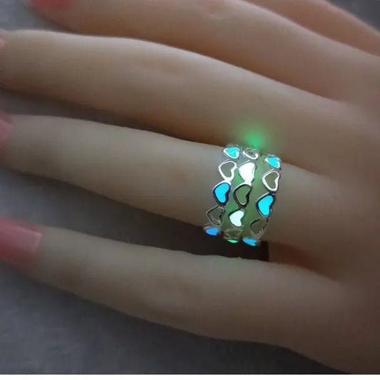Hot Adjustable Heart Shape Luminous Ring Glow In The Dark Ring Lady Glow Hollow Heart Love - WORLD TIME VISITS