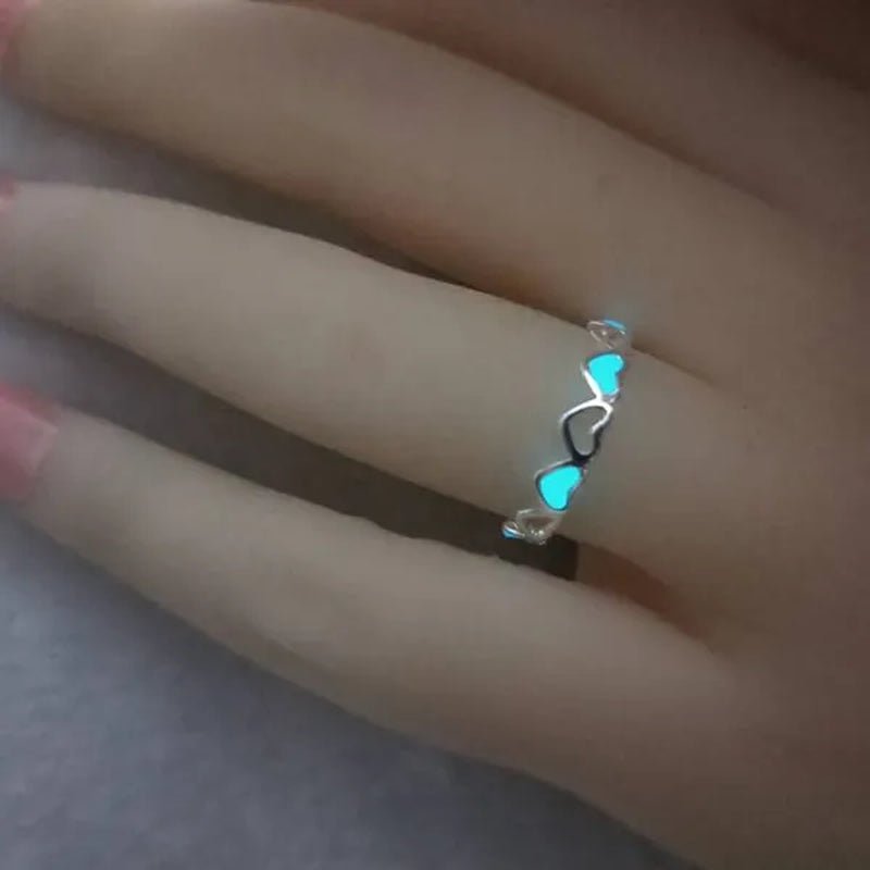 Hot Adjustable Heart Shape Luminous Ring Glow In The Dark Ring Lady Glow Hollow Heart Love - WORLD TIME VISITS