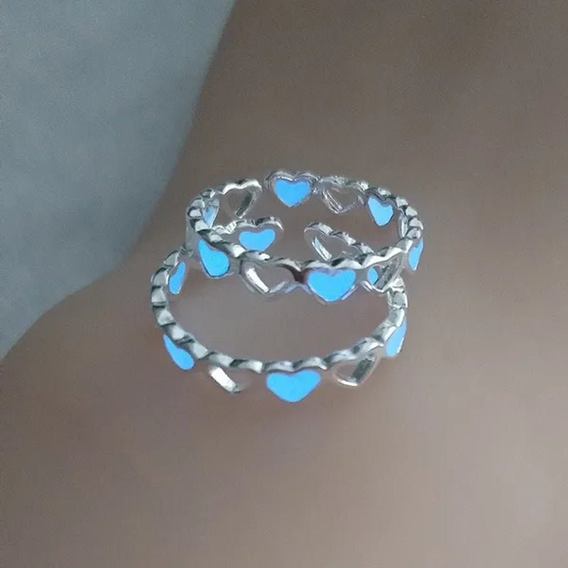 Hot Adjustable Heart Shape Luminous Ring Glow In The Dark Ring Lady Glow Hollow Heart Love - WORLD TIME VISITS