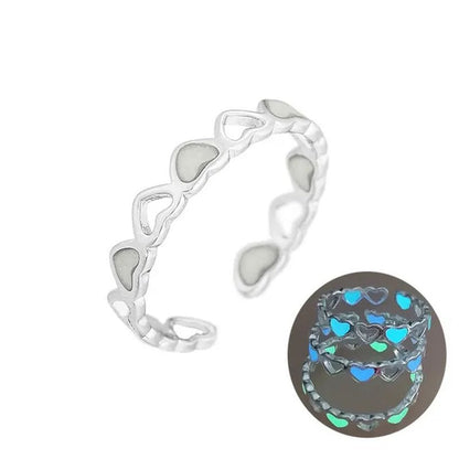 Hot Adjustable Heart Shape Luminous Ring Glow In The Dark Ring Lady Glow Hollow Heart Love - WORLD TIME VISITS