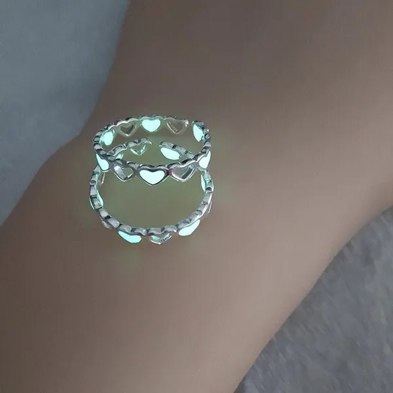 Hot Adjustable Heart Shape Luminous Ring Glow In The Dark Ring Lady Glow Hollow Heart Love - WORLD TIME VISITS