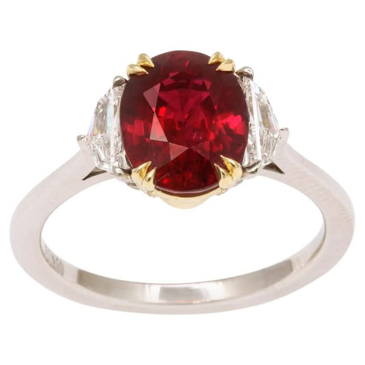 Vivid Red 3.10 Carat Ruby and Diamond Platinum Engagement Ring