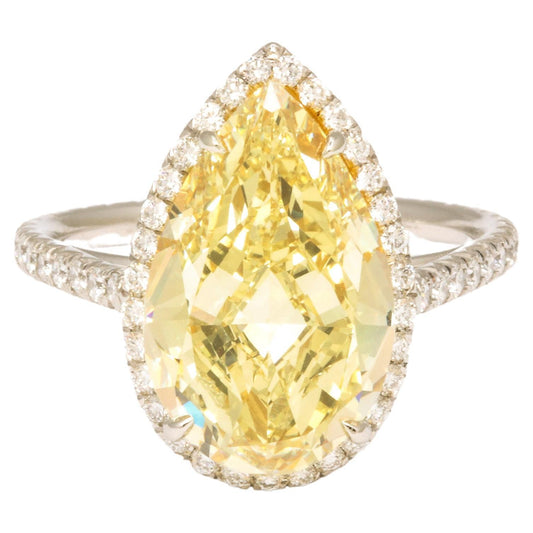 5.12 Carat Fancy Yellow Pear Diamond Engagement Ring in Platinum