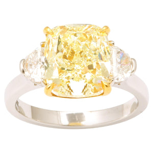 5 Carat Fancy Light Yellow Cushion Diamond Engagement Ring Platinum