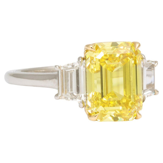 Fancy Vivid Yellow Emerald Cut 4.12 Carat Diamond Engagement Ring