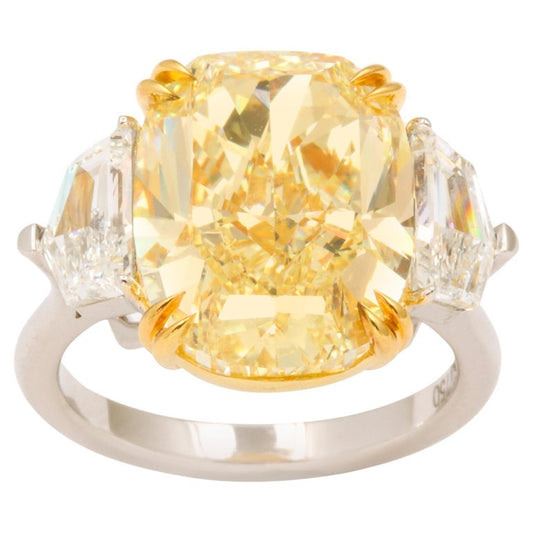 10 Carat GIA Fancy Yellow Cushion Cut Diamond Engagement Ring