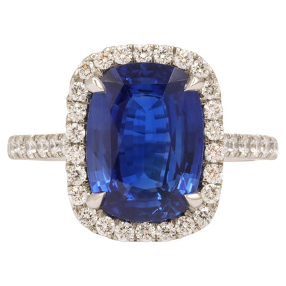 4.71 Carat Ceylon Sapphire and Diamond Platinum Halo Engagement Ring