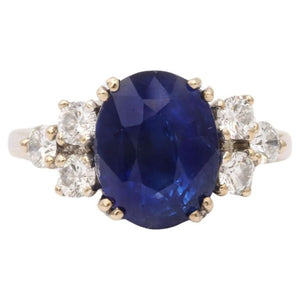 4.54ct Intense Blue Ceylon Sapphire Diamond 18k White Gold Ring