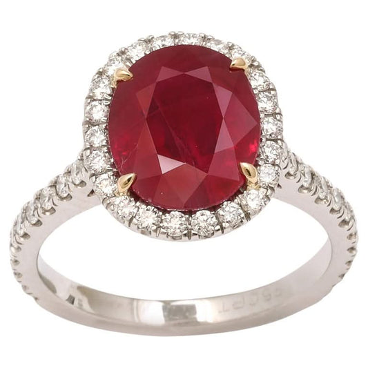4.20 Carat Intense Red Burma Ruby Diamond Platinum Engagement Ring