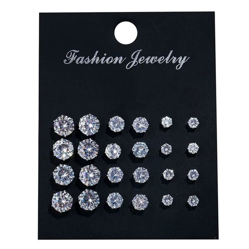 Ladies FashionSilver Stud Earrings, Ladies Earrings, Ladies Wedding Engagement Valentine's Day Jewelry Gifts (5 pairs/set) - WORLD TIME VISITS