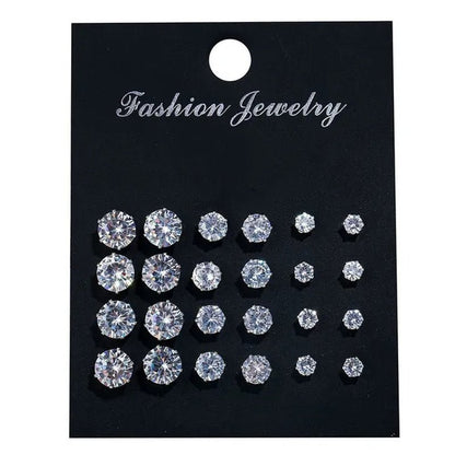 Ladies FashionSilver Stud Earrings, Ladies Earrings, Ladies Wedding Engagement Valentine's Day Jewelry Gifts (5 pairs/set) - WORLD TIME VISITS
