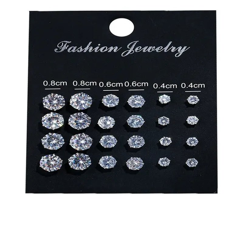 Ladies FashionSilver Stud Earrings, Ladies Earrings, Ladies Wedding Engagement Valentine's Day Jewelry Gifts (5 pairs/set) - WORLD TIME VISITS