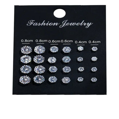 Ladies FashionSilver Stud Earrings, Ladies Earrings, Ladies Wedding Engagement Valentine's Day Jewelry Gifts (5 pairs/set) - WORLD TIME VISITS