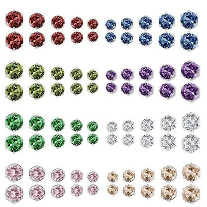 Ladies FashionSilver Stud Earrings, Ladies Earrings, Ladies Wedding Engagement Valentine's Day Jewelry Gifts (5 pairs/set) - WORLD TIME VISITS