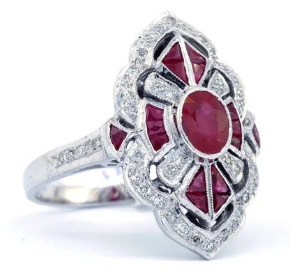 Large 925 Sterling Silver Natural Gemstone Ruby & White Sapphire Diamond Ring Wedding Anniversary Brand Women Jewelry - WORLD TIME VISITS