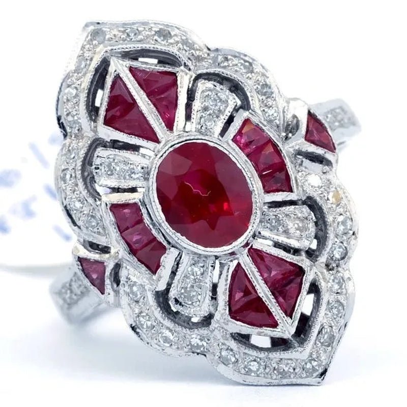 Large 925 Sterling Silver Natural Gemstone Ruby & White Sapphire Diamond Ring Wedding Anniversary Brand Women Jewelry - WORLD TIME VISITS