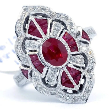 Large 925 Sterling Silver Natural Gemstone Ruby & White Sapphire Diamond Ring Wedding Anniversary Brand Women Jewelry - WORLD TIME VISITS
