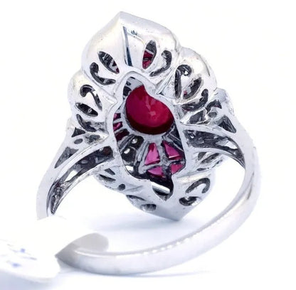 Large 925 Sterling Silver Natural Gemstone Ruby & White Sapphire Diamond Ring Wedding Anniversary Brand Women Jewelry - WORLD TIME VISITS