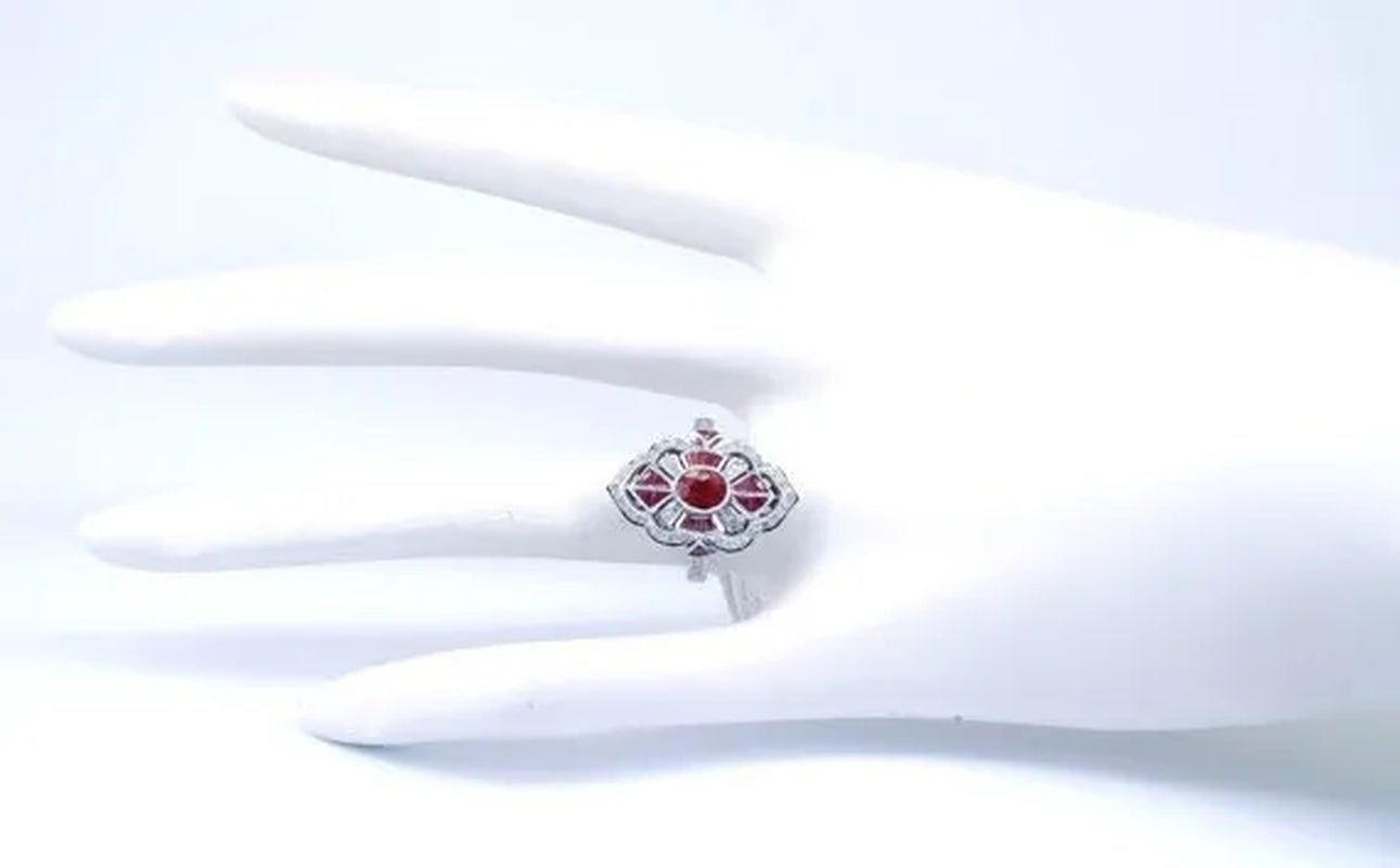 Large 925 Sterling Silver Natural Gemstone Ruby & White Sapphire Diamond Ring Wedding Anniversary Brand Women Jewelry - WORLD TIME VISITS