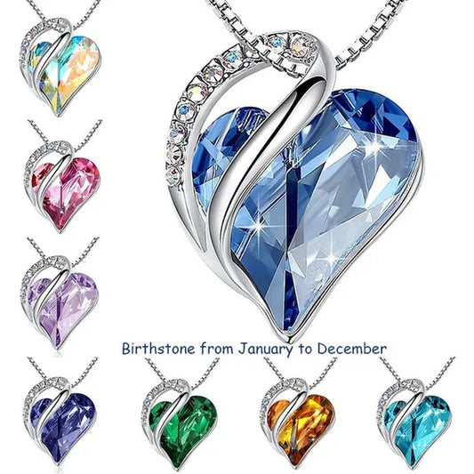 Love Heart Crystals Pendant Necklace January To December Birthstone Jewelry for Woman Blue Crystal Choker Necklace for Bridal Wedding Necklace Valentine's Day Mother's Day Wife's Anniversary Gift - WORLD TIME VISITS