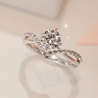 Luxury 925 Sterling Silver White Sapphire Ring Round Cut Moissanite Diamond Jewelry for Women Rings Beautiful Bride Proposal Engagement Wedding Accessories Party Anniversary Gift - WORLD TIME VISITS