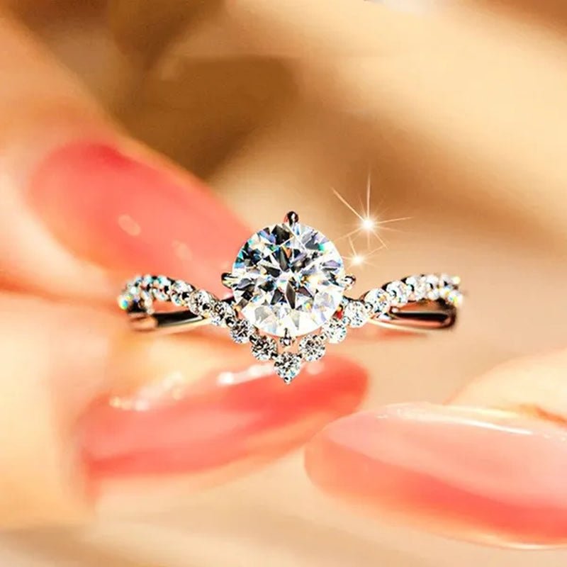Luxury 925 Sterling Silver White Sapphire Ring Round Cut Moissanite Diamond Jewelry for Women Rings Beautiful Bride Proposal Engagement Wedding Accessories Party Anniversary Gift - WORLD TIME VISITS