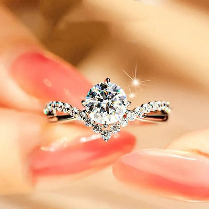Luxury 925 Sterling Silver White Sapphire Ring Round Cut Moissanite Diamond Jewelry for Women Rings Beautiful Bride Proposal Engagement Wedding Accessories Party Anniversary Gift - WORLD TIME VISITS