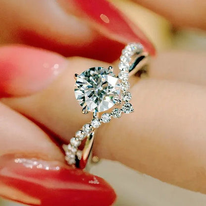 Luxury 925 Sterling Silver White Sapphire Ring Round Cut Moissanite Diamond Jewelry for Women Rings Beautiful Bride Proposal Engagement Wedding Accessories Party Anniversary Gift - WORLD TIME VISITS