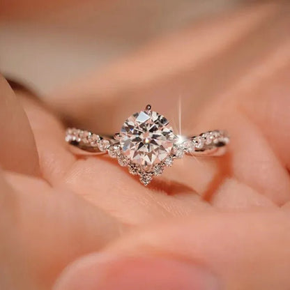 Luxury 925 Sterling Silver White Sapphire Ring Round Cut Moissanite Diamond Jewelry for Women Rings Beautiful Bride Proposal Engagement Wedding Accessories Party Anniversary Gift - WORLD TIME VISITS