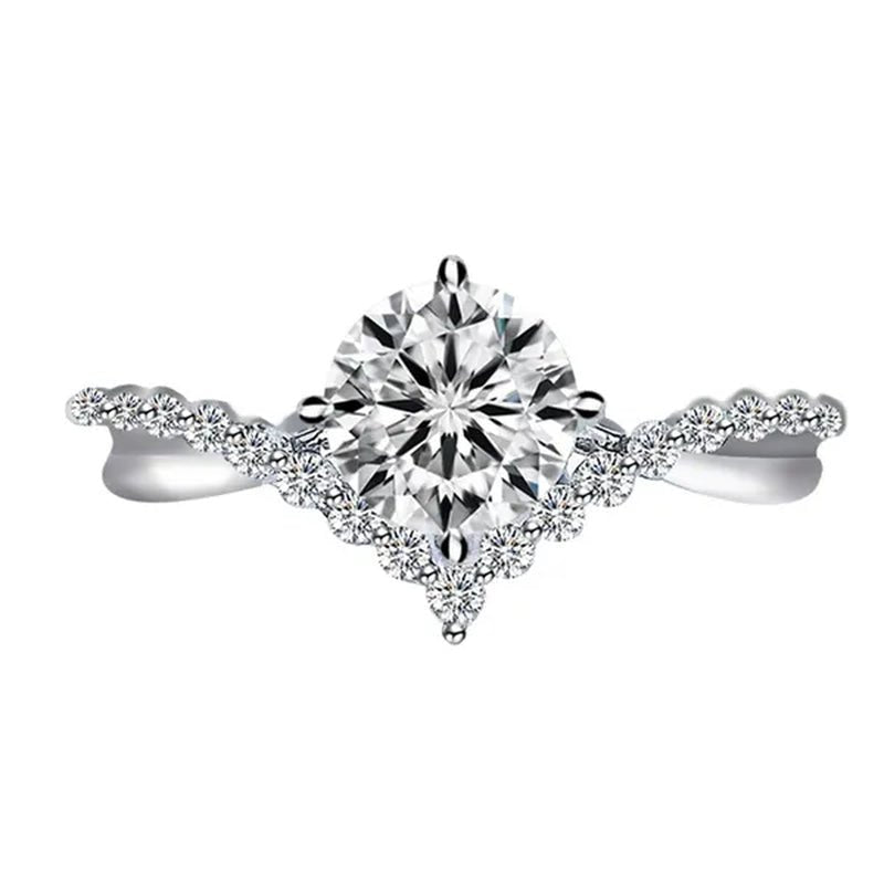 Luxury 925 Sterling Silver White Sapphire Ring Round Cut Moissanite Diamond Jewelry for Women Rings Beautiful Bride Proposal Engagement Wedding Accessories Party Anniversary Gift - WORLD TIME VISITS