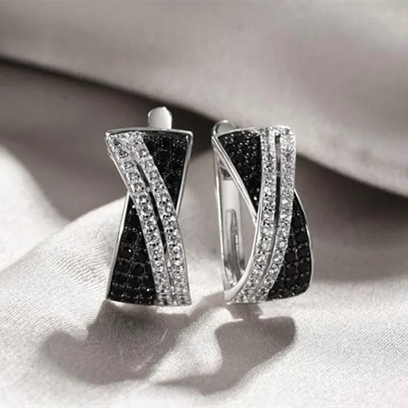Luxury Fashion Women's Creative Cross Earrings Infinite Diamond Earrings Black and White Diamond Earrings Infinite Cross Earrings Engagement Earrings Women's Diamond Jewelry Birthday Anniversary Gift Jewelry - WORLD TIME VISITS