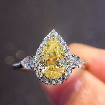 Luxury Natural Gemstones Topaz Sapphire Birthstone 925 Sterling Silver Bride Wedding Engagement Water - drop Diamond Ring Gifts - WORLD TIME VISITS
