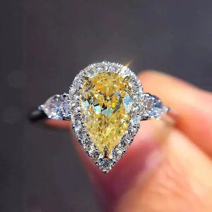 Luxury Natural Gemstones Topaz Sapphire Birthstone 925 Sterling Silver Bride Wedding Engagement Water - drop Diamond Ring Gifts - WORLD TIME VISITS