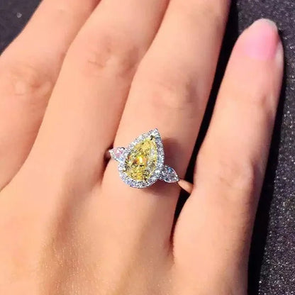 Luxury Natural Gemstones Topaz Sapphire Birthstone 925 Sterling Silver Bride Wedding Engagement Water - drop Diamond Ring Gifts - WORLD TIME VISITS