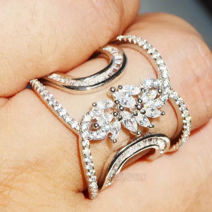 Luxury Silver White Sapphire Rings Natural Gemstones Birthstone Engagement Rings Wedding Anniversary Bride Women Princess Love Cross Ring Size 6 7 8 9 10 - WORLD TIME VISITS