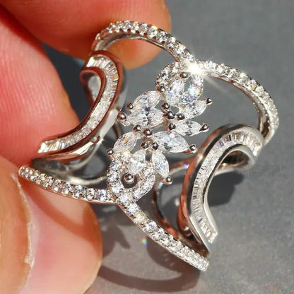 Luxury Silver White Sapphire Rings Natural Gemstones Birthstone Engagement Rings Wedding Anniversary Bride Women Princess Love Cross Ring Size 6 7 8 9 10 - WORLD TIME VISITS