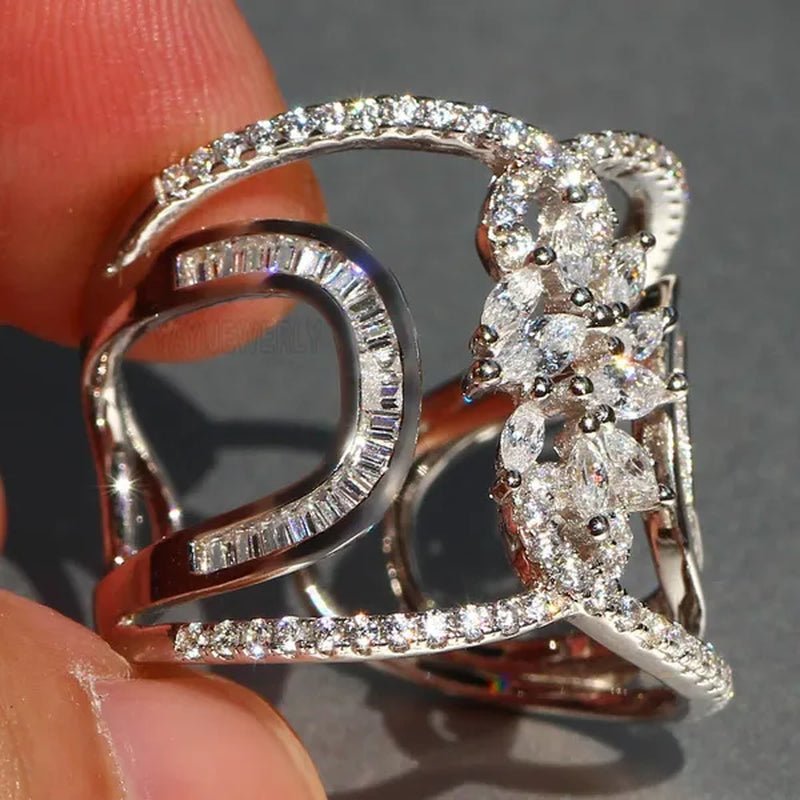 Luxury Silver White Sapphire Rings Natural Gemstones Birthstone Engagement Rings Wedding Anniversary Bride Women Princess Love Cross Ring Size 6 7 8 9 10 - WORLD TIME VISITS