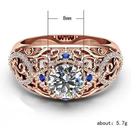 Luxury Solitaire Ring with Hollow Flower Design Shiny Cubic Zirconia Jewelry Women's Cocktail Ring (Size: 5 - 11) - WORLD TIME VISITS