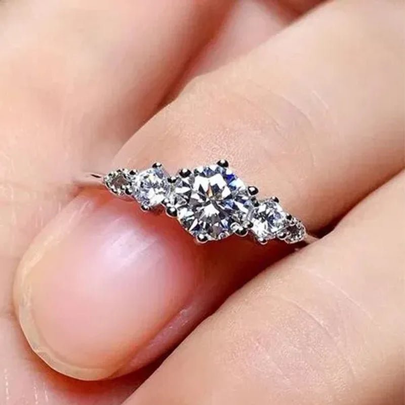 Luxury Women's Fashion Silver Color Ring Round Cut Cubic Zirconia Engagement Party Wedding Promise Rings Anniversary Gifts - WORLD TIME VISITS