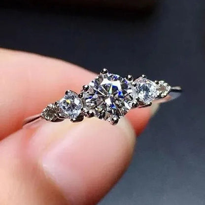 Luxury Women's Fashion Silver Color Ring Round Cut Cubic Zirconia Engagement Party Wedding Promise Rings Anniversary Gifts - WORLD TIME VISITS
