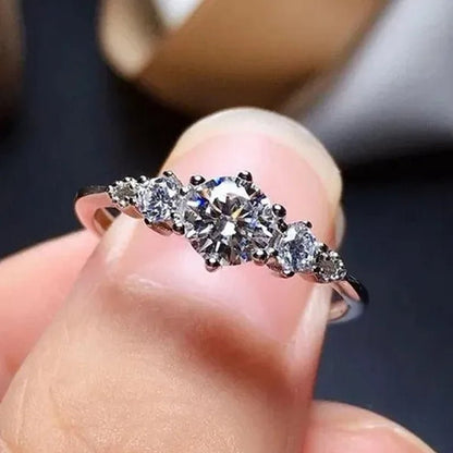 Luxury Women's Fashion Silver Color Ring Round Cut Cubic Zirconia Engagement Party Wedding Promise Rings Anniversary Gifts - WORLD TIME VISITS